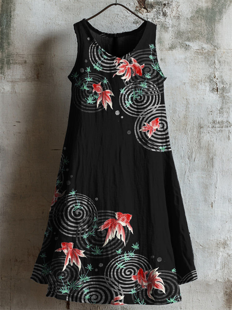 Comstylish Goldfish Ripples Japanese Art Linen Tank Dress