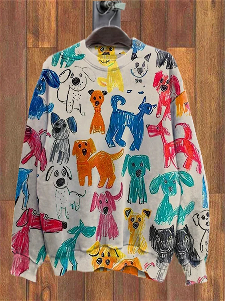 Comstylish Cute Dog Graffiti Art Print Casual Sweatshirt