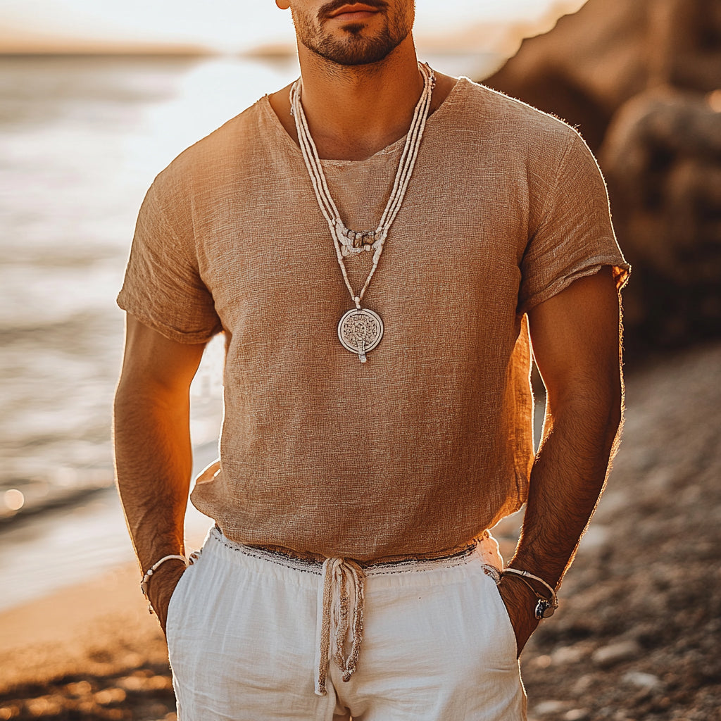 Men's Casual Fashion Solid Color Cotton And Linen Basic T-shirt artswardrobe