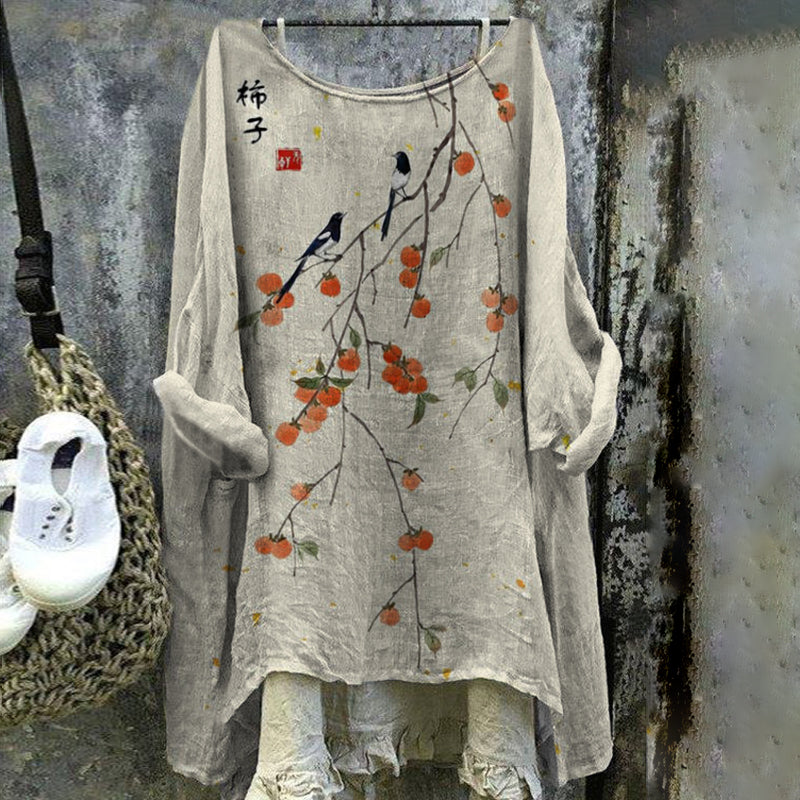 Comstylish Women's Japanese Art Birds Loose V Neck Casual Shirt