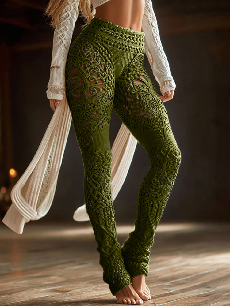 Vintage Viking Gradient Celtic Knot Art Knit Cozy Casual Leggings artswardrobe