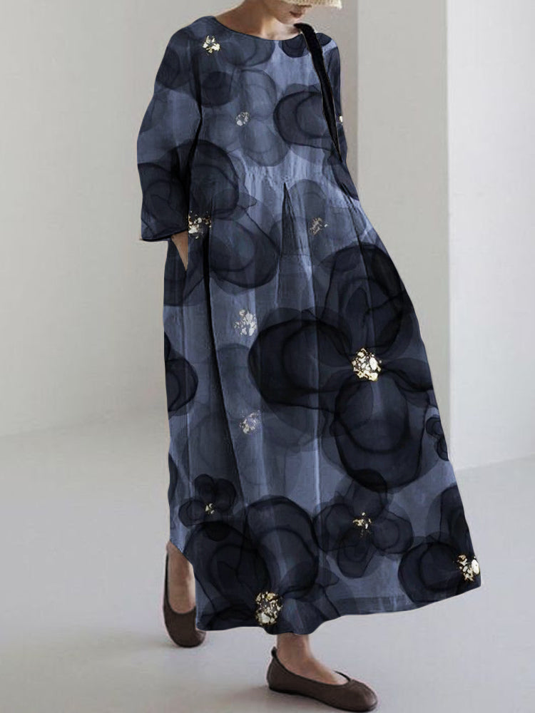 Comstylish Classy Glitter Floral Watercolor Linen Blend Maxi Dress