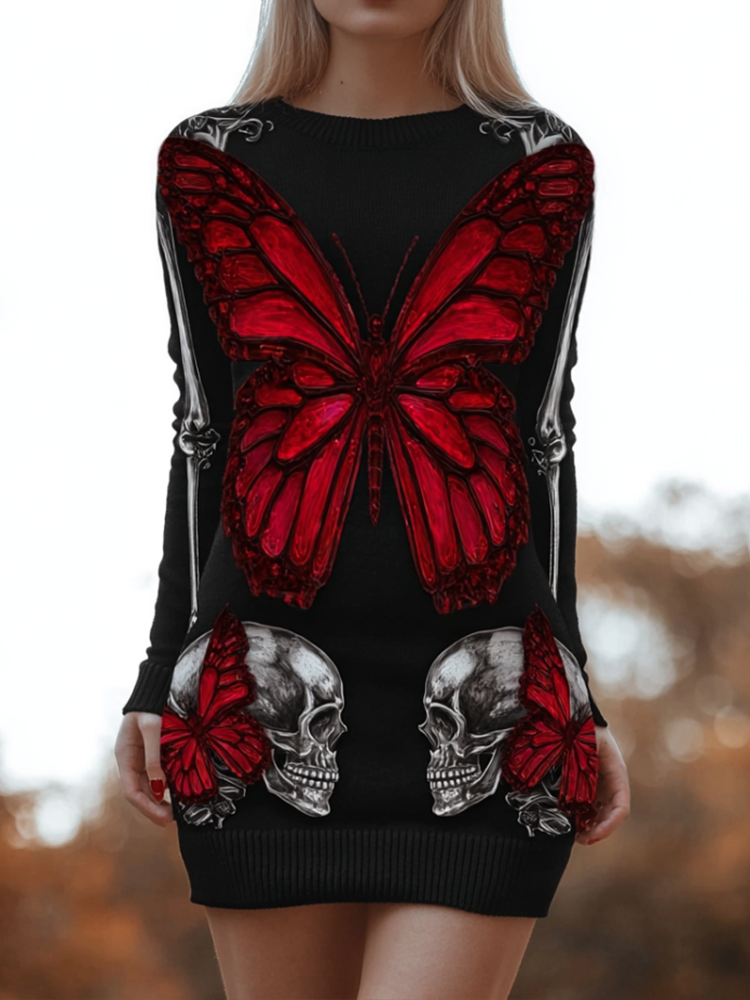 Halloween Blood Butterfly Women's Knit Sweater Dress artswardrobe
