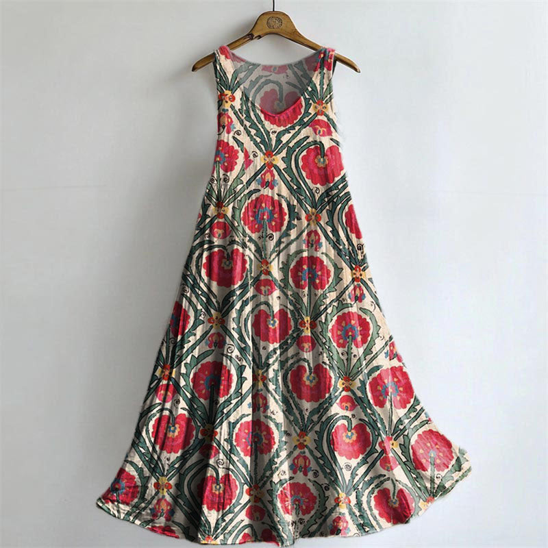 Women's Vintage Floral Embellished Pattern Art Print Round Neck Sleeve