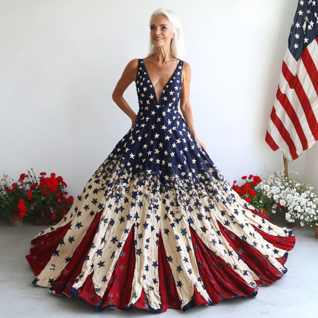 Women's Independence Day Flag And Floral Print Sleeveless Dress artswardrobe
