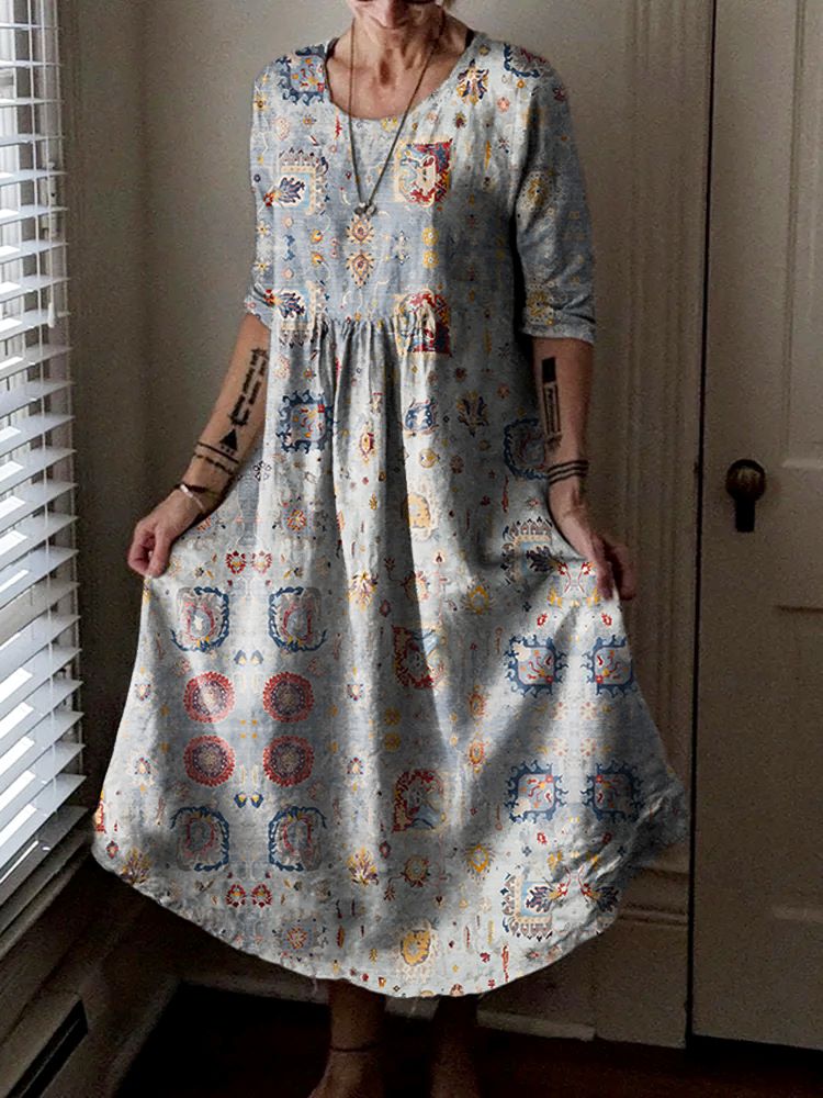 Women's Ethnic Pattern Art Print Pocket Cotton Dresses