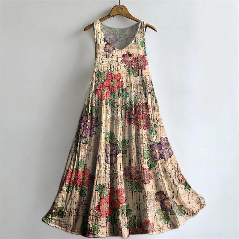 Women's Vintage Floral Embellished Pattern Art Print Round Neck Sleeve