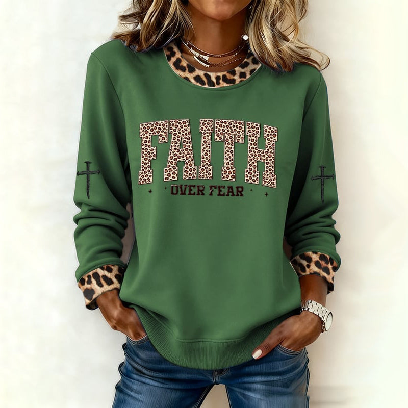 Comstylish Women's Faith Print Crew Neck Casual Sweatshirt