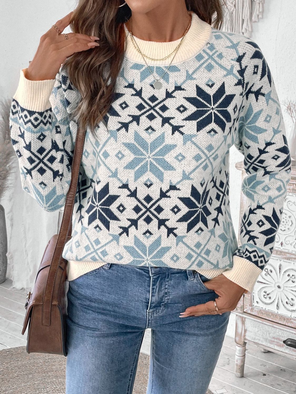 Guillermina® | Perfee Graphic crew neck long sleeve sweater