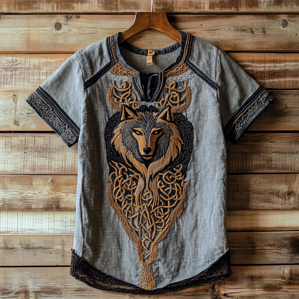 Mens Vintage Viking Wolf Celtic Linen Shirt artswardrobe
