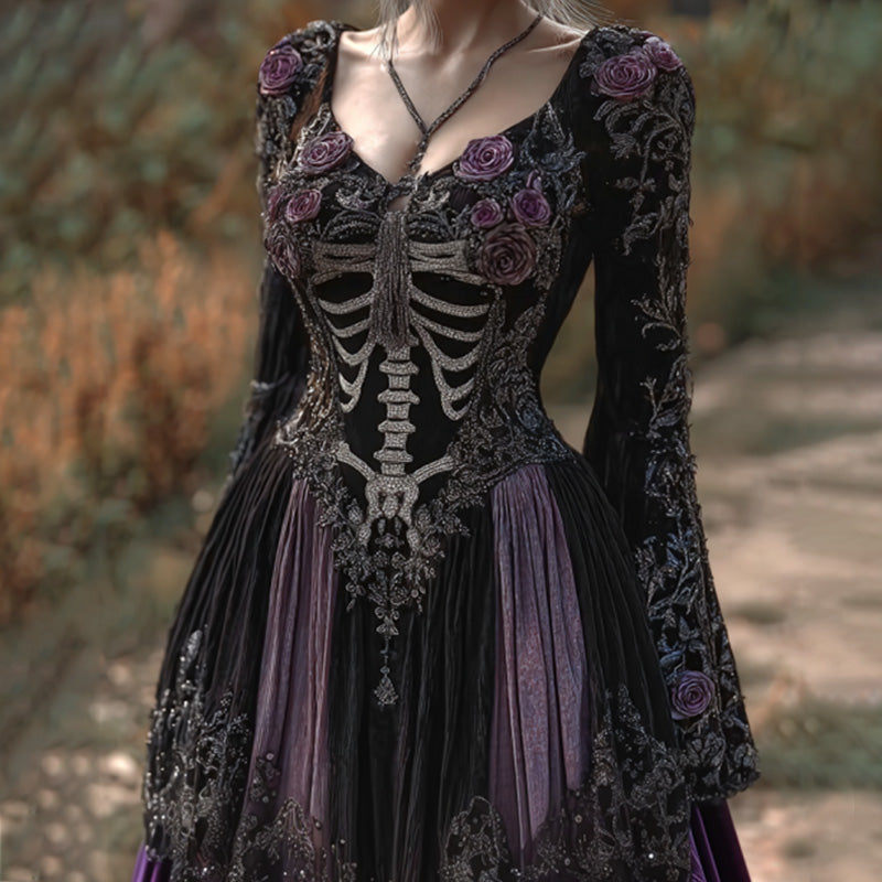 Comstylish Women's Halloween Skull Rose Dress