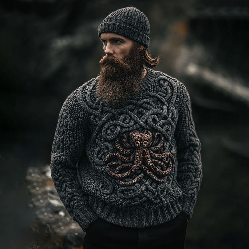 Men's Vintage Cthulu Celtic Cozy Chunky Sweater artswardrobe