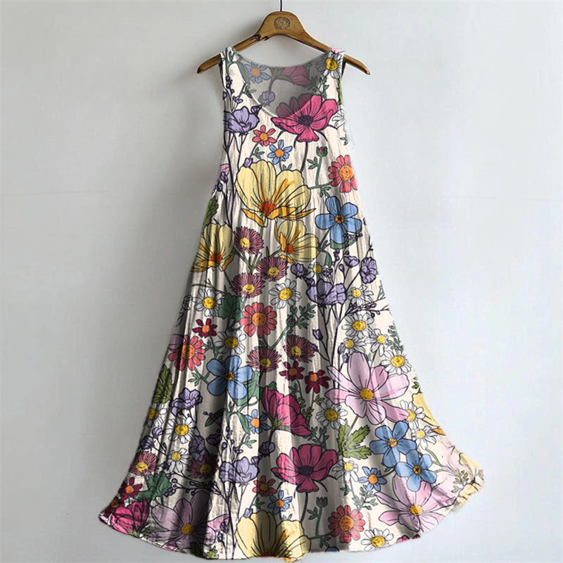 Women's Vibrant Floral Embellished Pattern Art Print Round Neck Sleeve