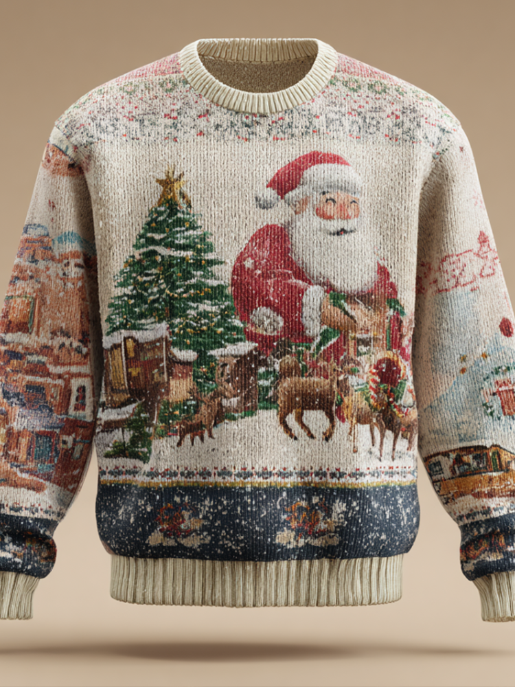 Men's Christmas Retro Round Neck Knit Sweater artswardrobe