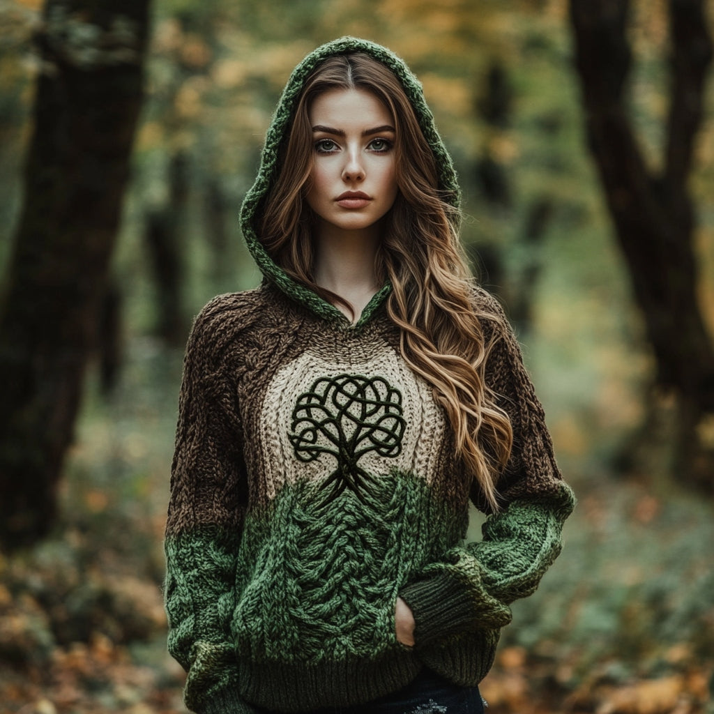 Women's Celtic Tree Of Life Ombre Pocket Hooded Sweater artswardrobe