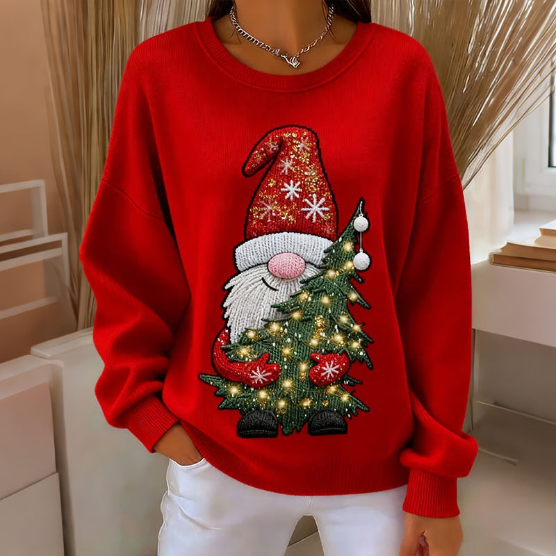 Comstylish Women's Christmas Santa Claus Print Crew Neck Long Sleeve Sweatshirt