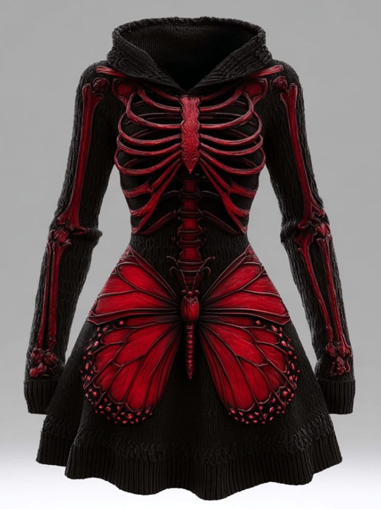Halloween Blood Butterfly Women's Knit Sweater Dress artswardrobe