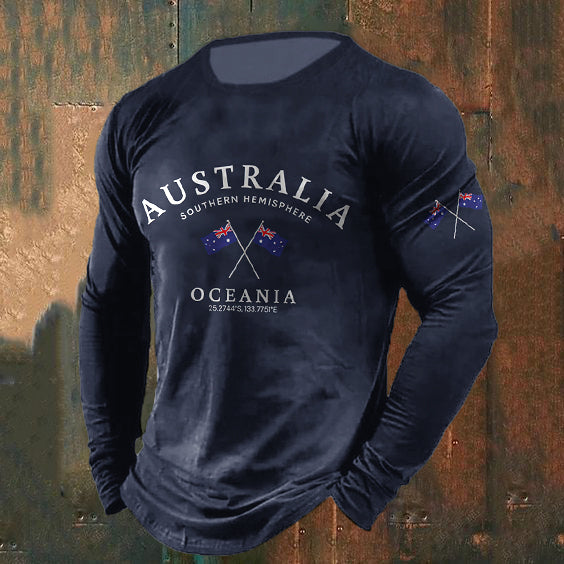 Australian Flag Print Men's Long Sleeve T-shirt elevenforest