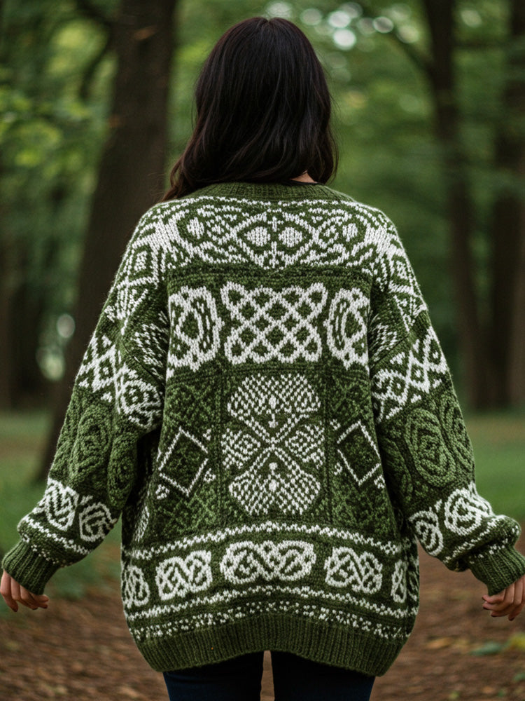 Women's Celtic Knot Gradient Color Cozy Knit Hooded Cardigan artswardrobe