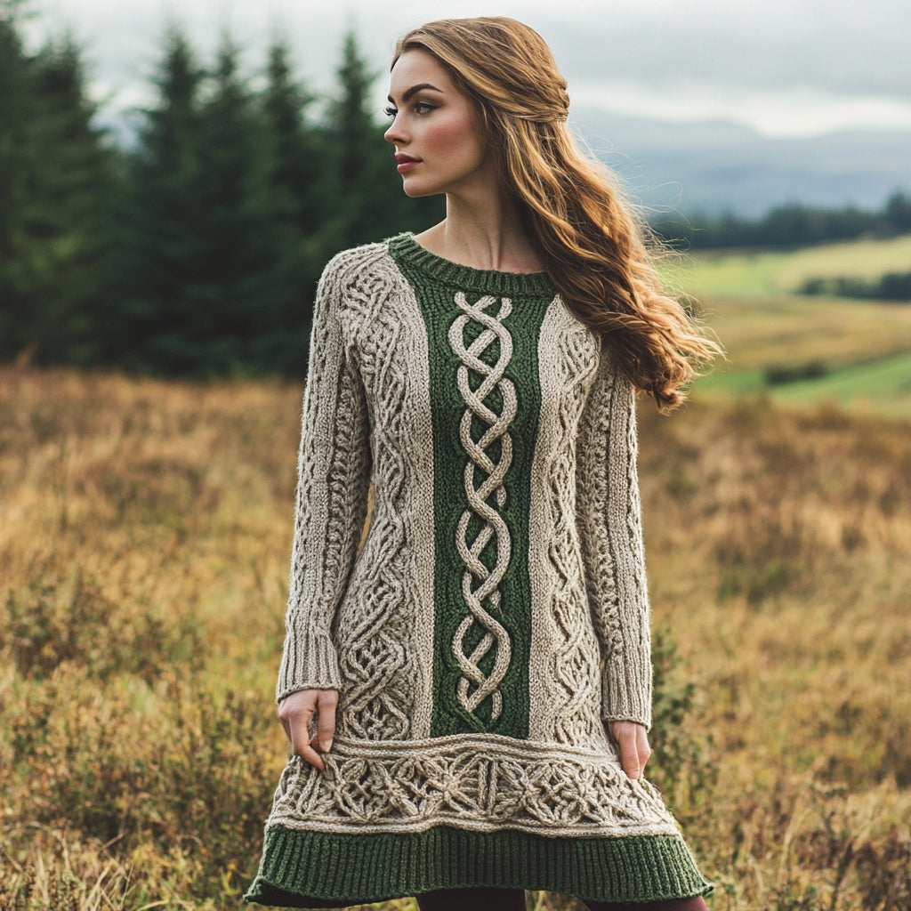 Women's Irish Celtic Knotted Contrast Sweater Dress artswardrobe
