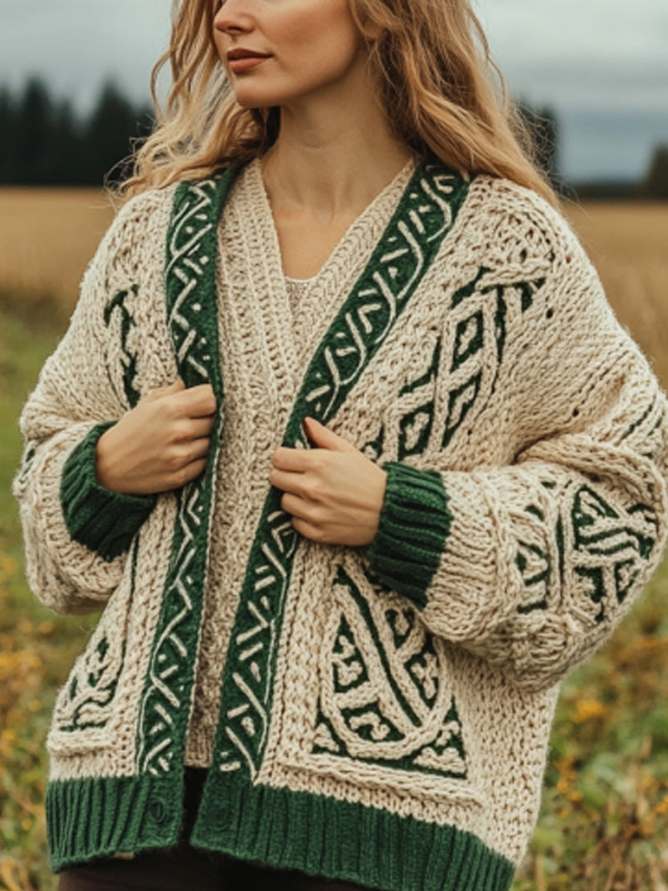 Women's Retro Irish Celtic Knot Cozy Knit Cardigan artswardrobe