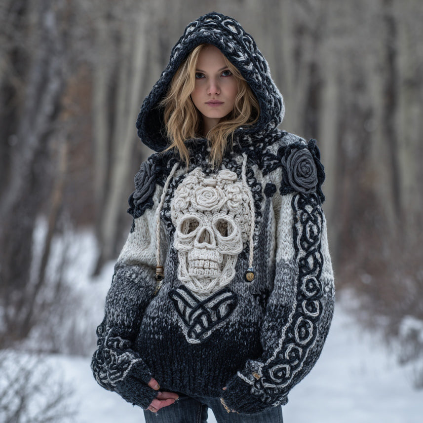 Comstylish Halloween Viking Tribal Celtic Skull Gradient Art Hoodie Sweater