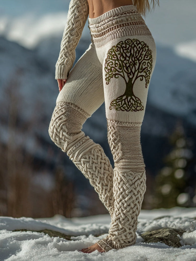 Vintage Viking Tree Of Life Celtic Knit Cozy Leggings artswardrobe