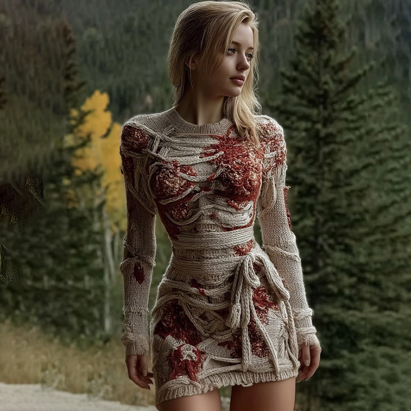 Comstylish Women's Halloween Bandage Design Mini Round Neck Dress