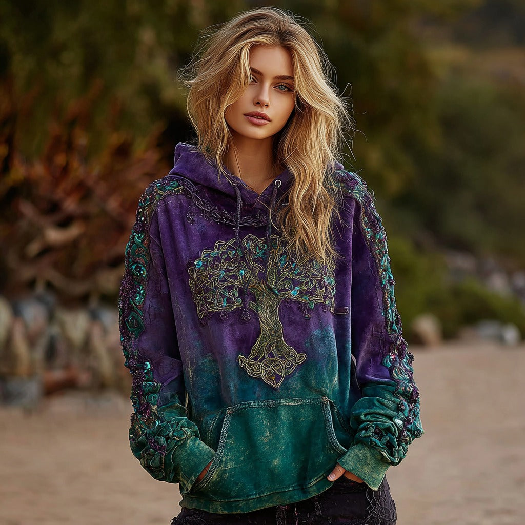 Comstylish Womens Vintage Viking Celtic Knot Tree Of Life Art Gradient Comfort Hoodie