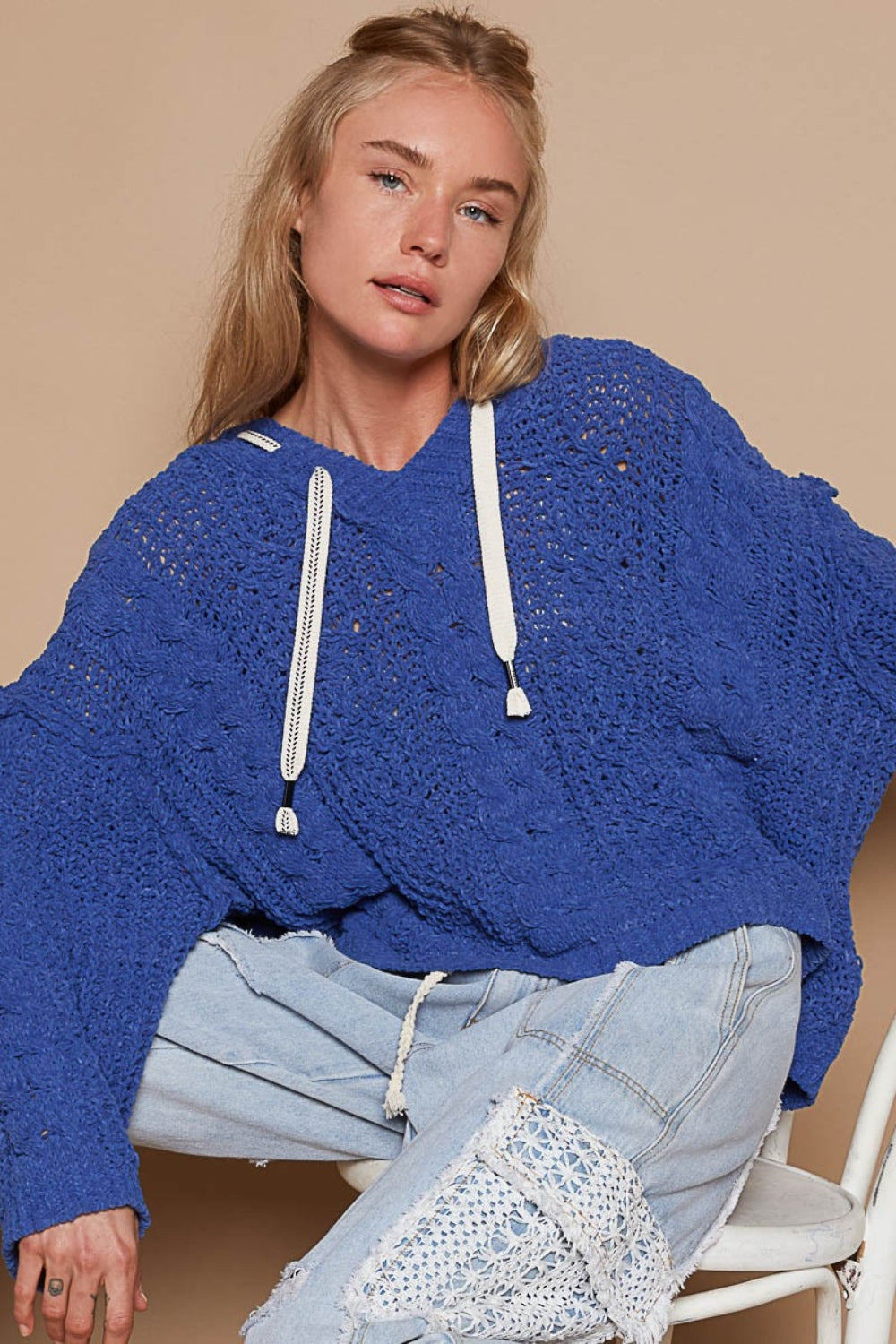 Blanca® | Chenille cable knit sweater with hood