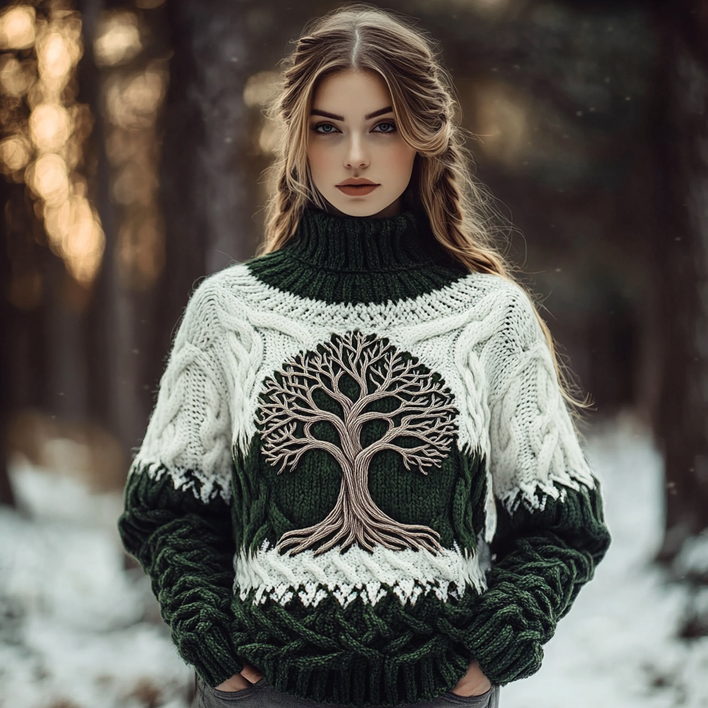Women's Viking Tribal Tree Of Life Celtic High Neck Sweater artswardrobe