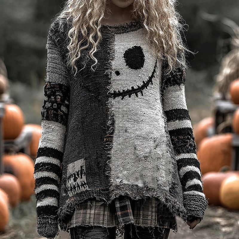 Halloween Evil Face Art Cozy Knit Sweater artswardrobe