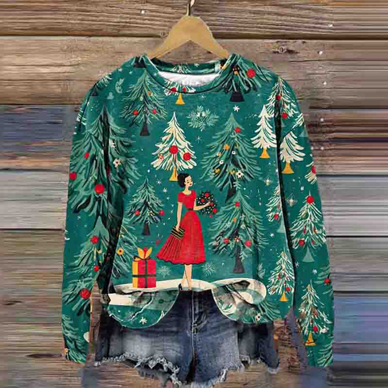 Comstylish Women's Vintage Christmas Printed Sweatshirt