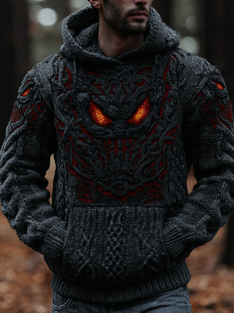 Men's Vintage Devil Smiley Face Celtic Knot Hooded Sweater artswardrobe