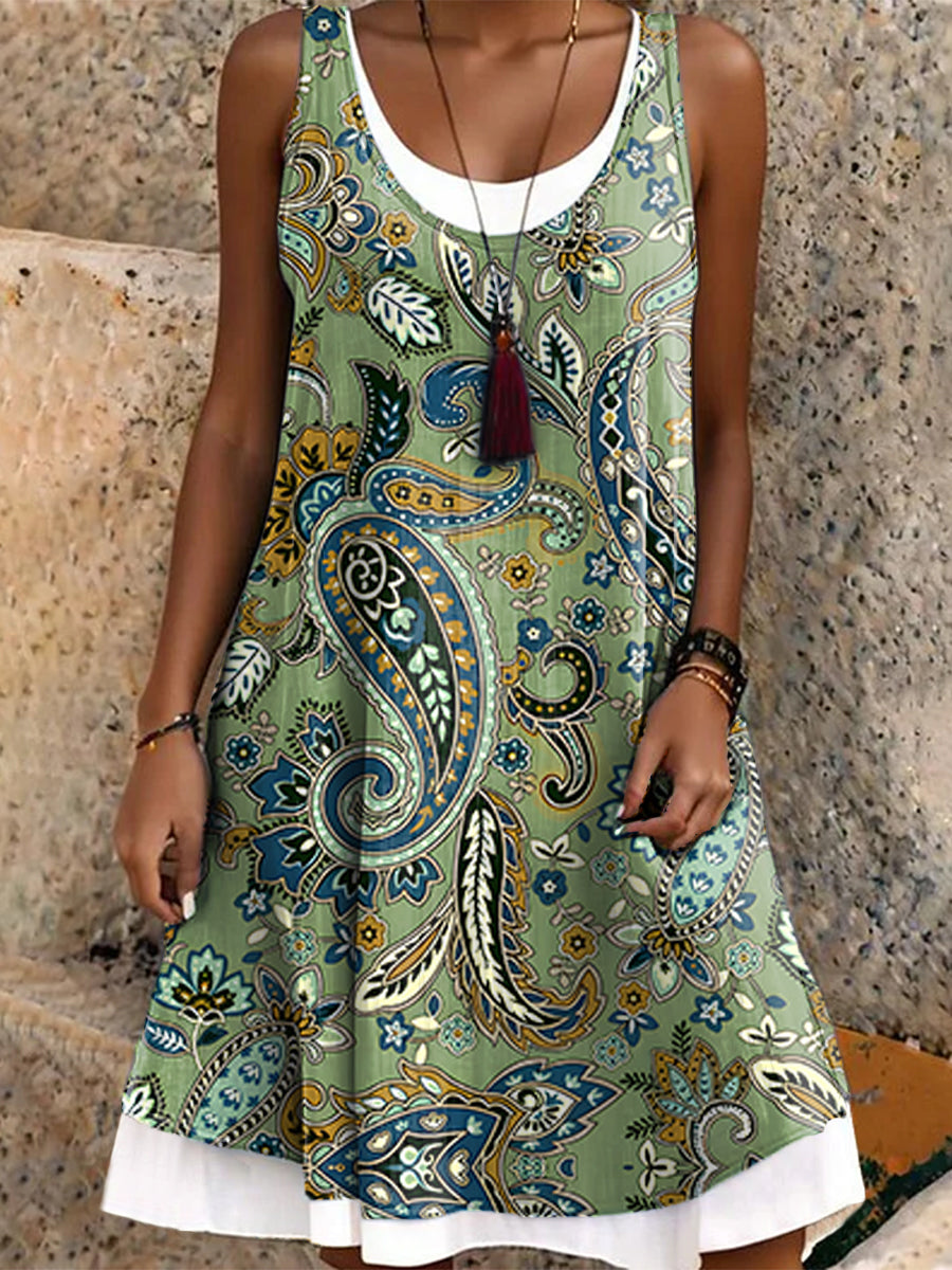 Women's Hippie Art Floral Print Tank Dress
