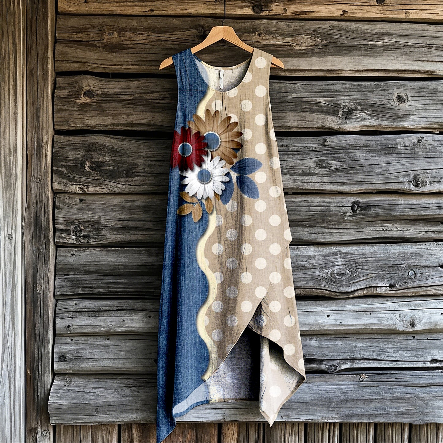 Women's Vintage Floral Art Irregular Dress artswardrobe