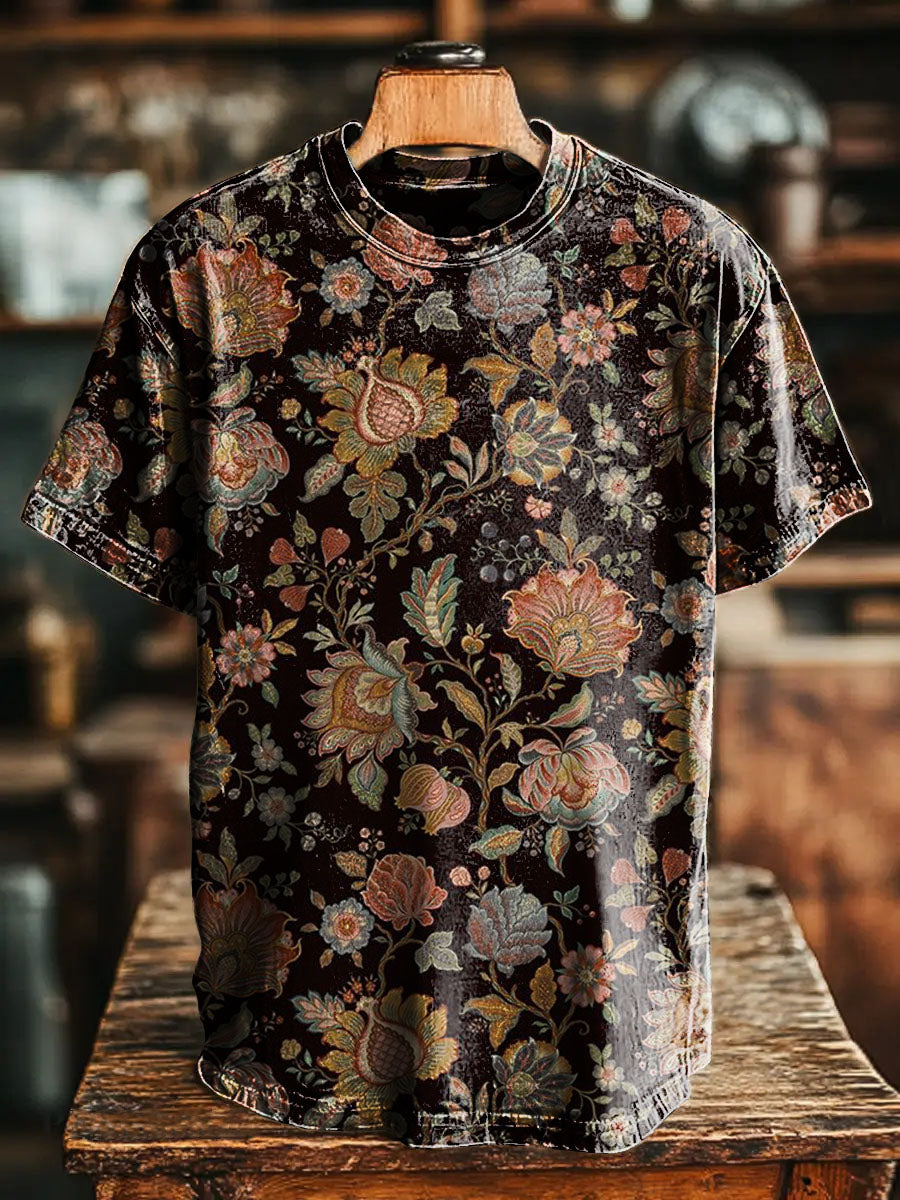 Retro Flowers Floral Pattern Vintage Art Print Casual T-shirt For Men