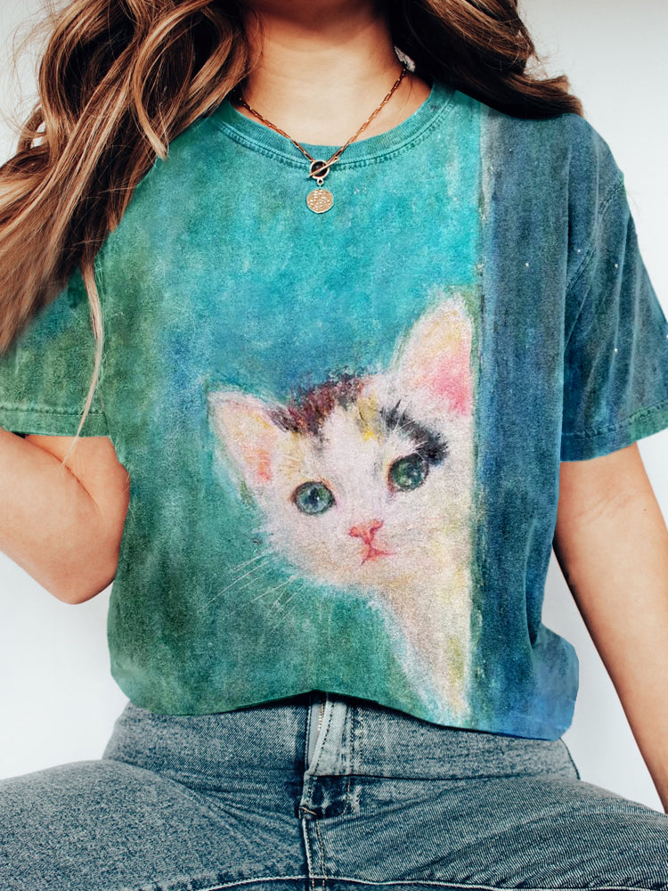 Cute Cat Art Pattern Vintage Washed T Shirt elevenforest