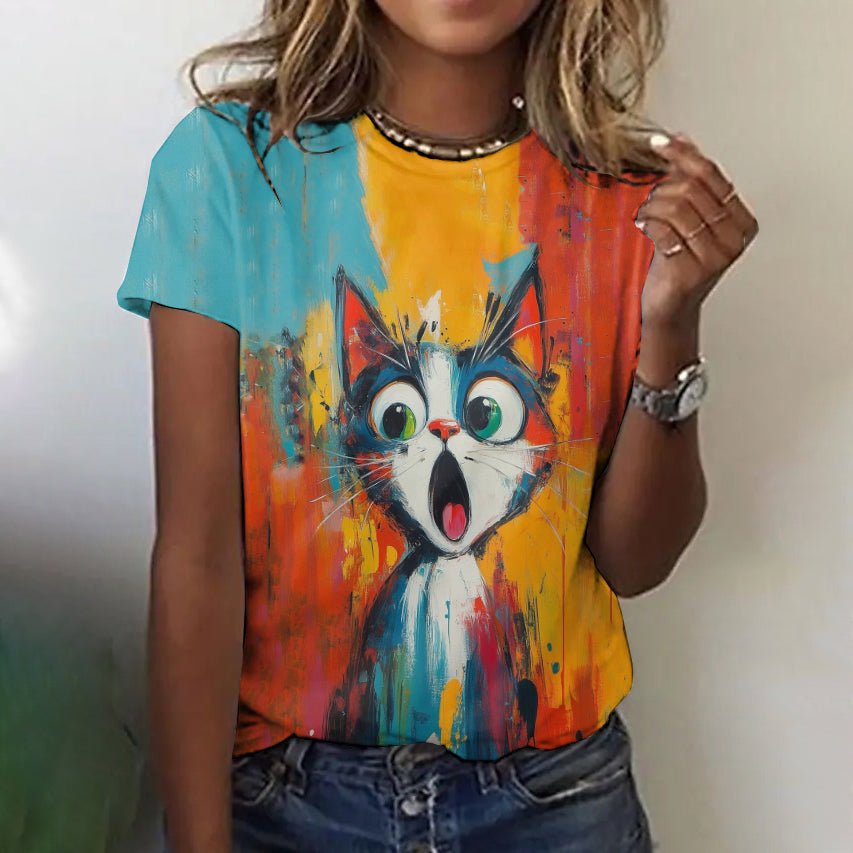 Pop Art Shocking Cat Color T-shirt elevenforest