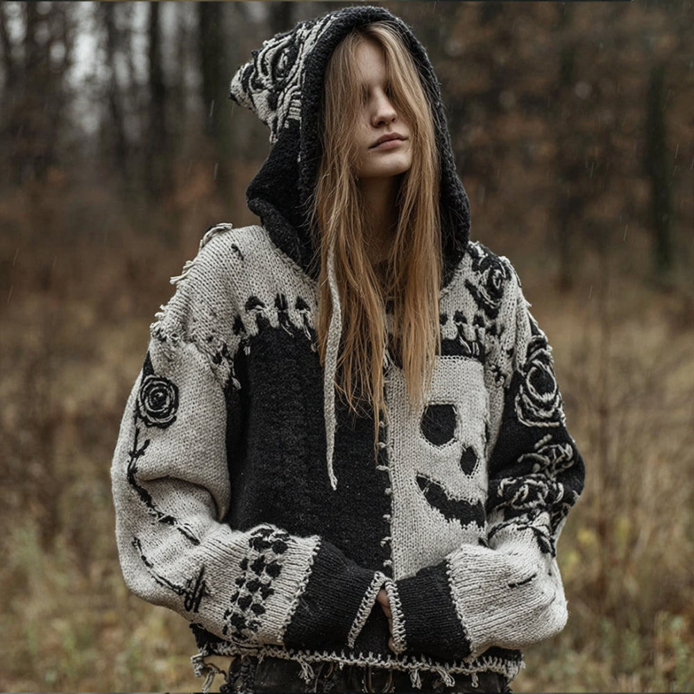 Halloween Patchwork Funny Smiley Face Hooded Sweater artswardrobe