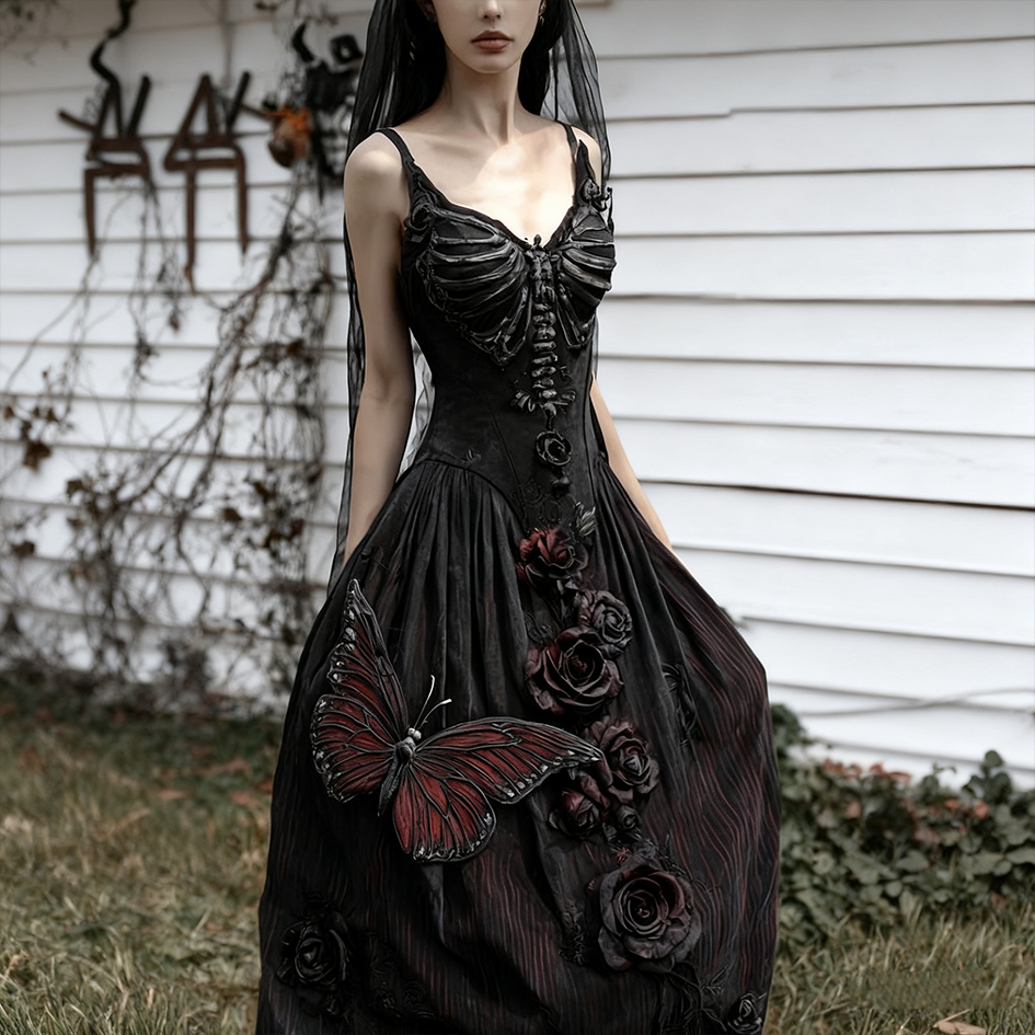 Comstylish Halloween Dark Butterfly Lady Cotton And Linen Dress