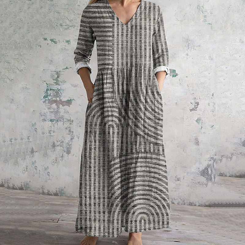 Vintage Stripe Pattern Women's Linen Dress artswardrobe