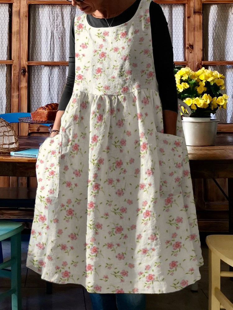 Cottage Floral Patch Pocket Pinafore Midi Dress artswardrobe