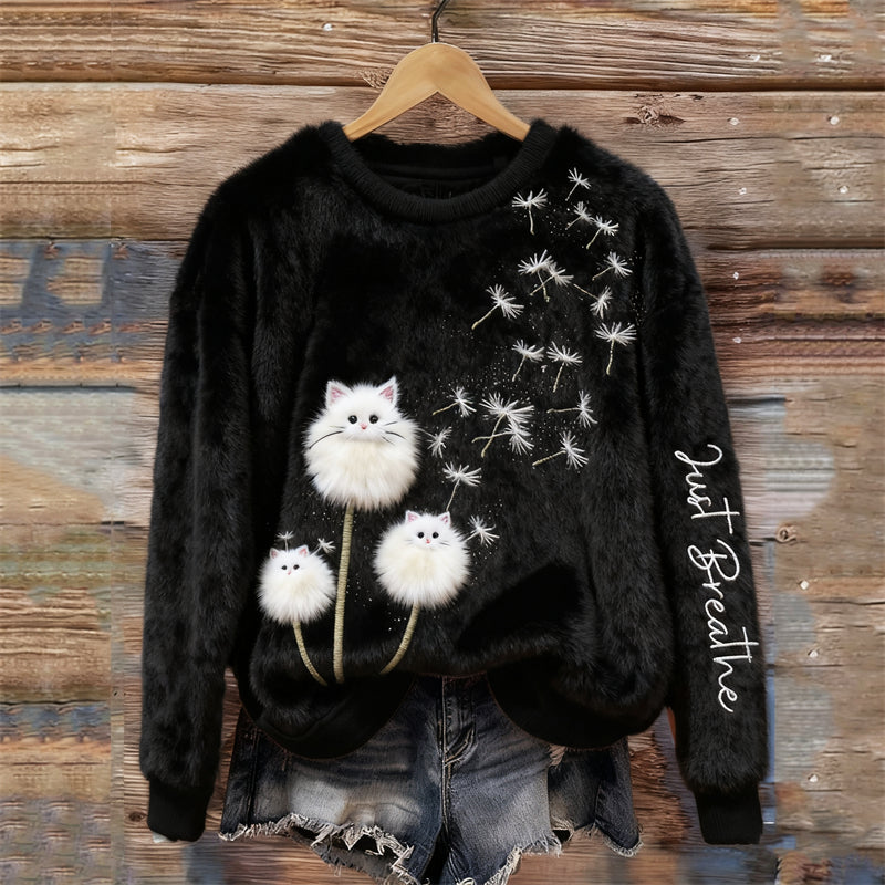 Comstylish Just Breathe Lovely Cats Dandelion Cozy Plush Sweatshirt