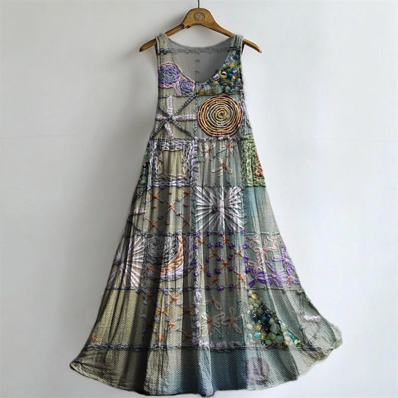 Women's Vintage Plaid Embellished Pattern Art Print Round Neck Sleevel