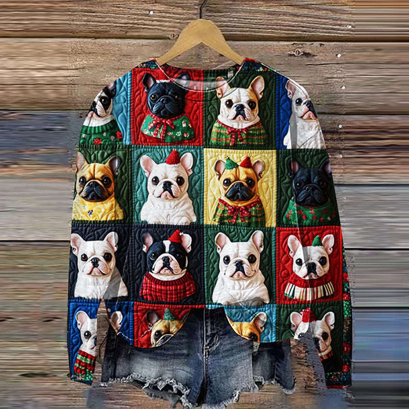 Comstylish Colorful Christmas Dog Art Print Casual Sweatshirt