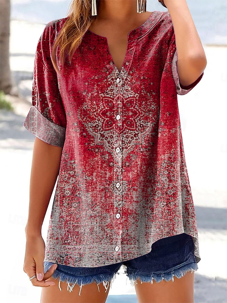 Women's Gradient Ethnic Totem Art Print Casual Cotton And Linen Short