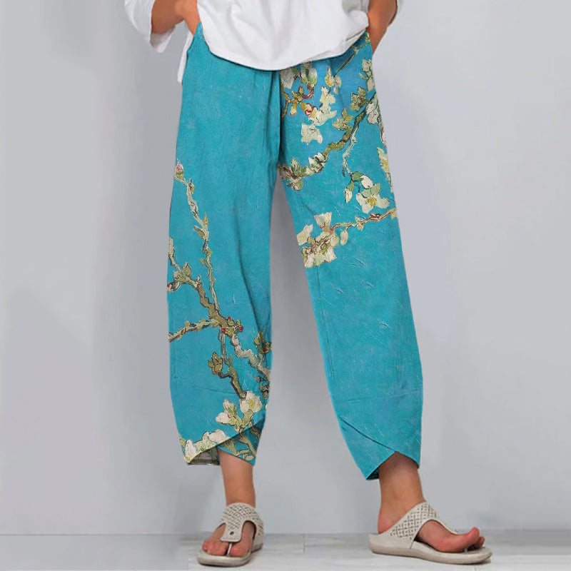 Comstylish Retro Floral Tree Print Loose Casual Pants