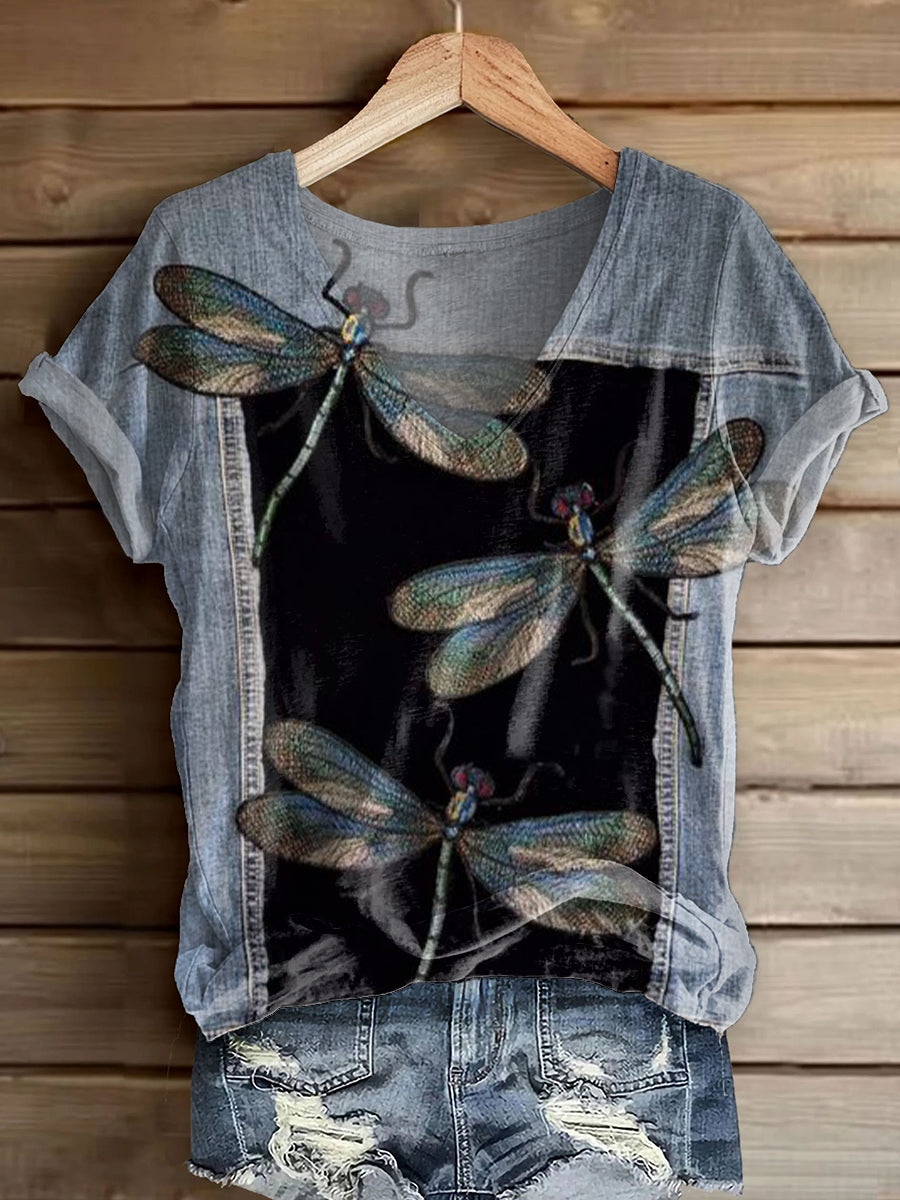 Women's Bohemian Floral Art Print V-neck Casual T-Shirt