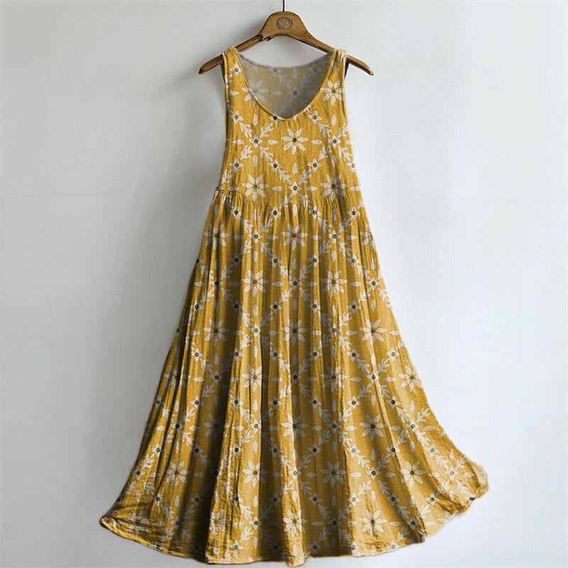 Floral Tattoo Pattern Art Print Round Neck Sleeveless Cotton Pocket Dr